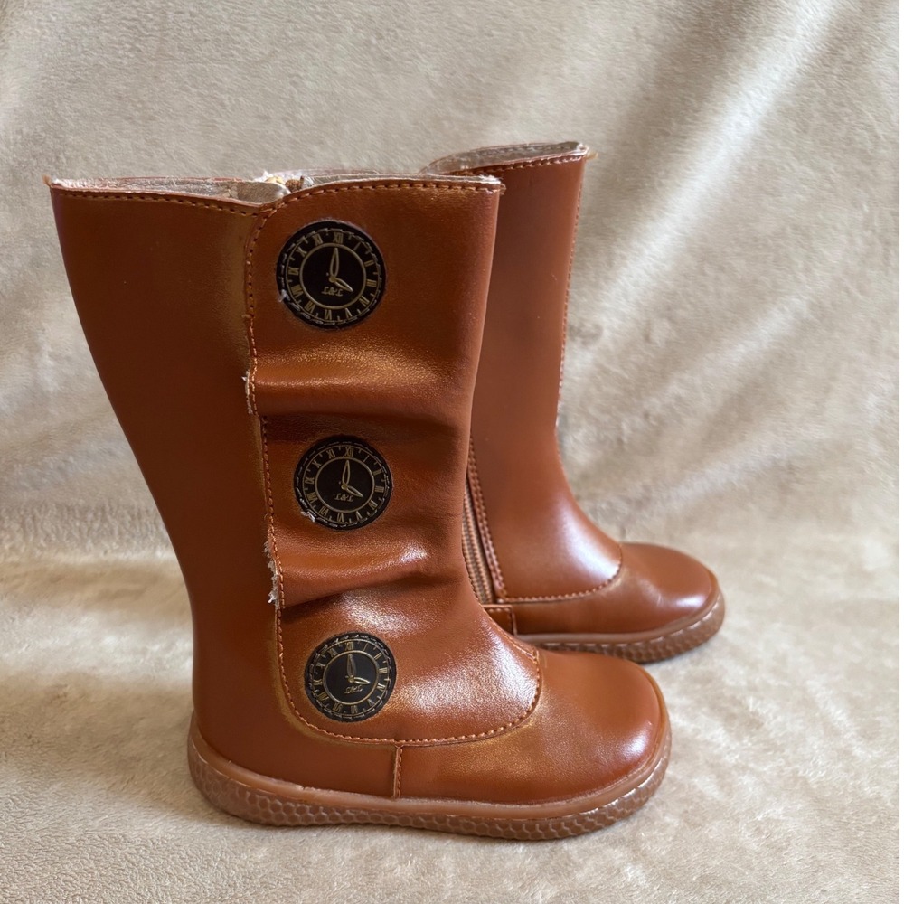 Livie & Luca Girls Cognac Brown Clock Button Ruched Tall Boots Size 10